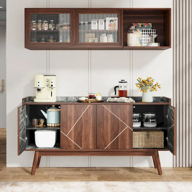 Buffet Cabinet with Doors and Adjustable Shelves – White / Black / Brown