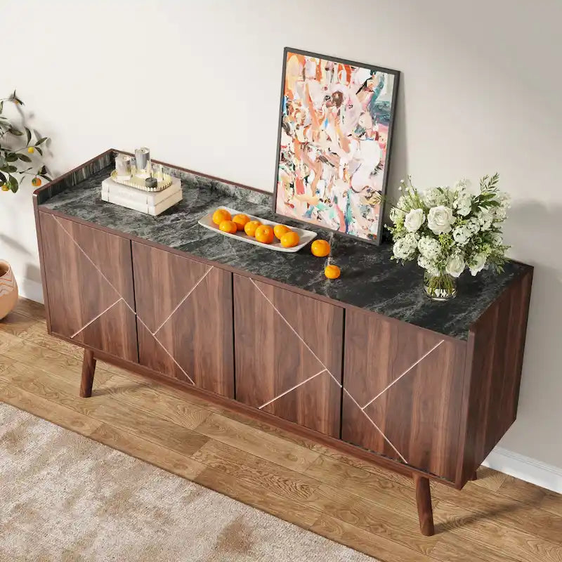 Buffet Cabinet with Doors and Adjustable Shelves – White / Black / Brown
