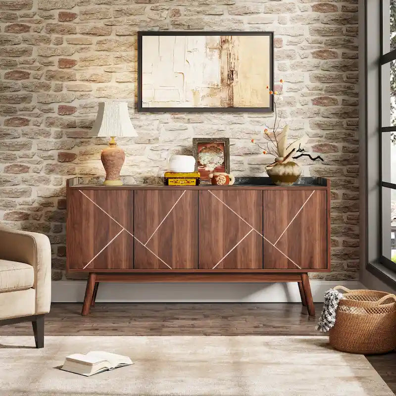 Buffet Cabinet with Doors and Adjustable Shelves – White / Black / Brown