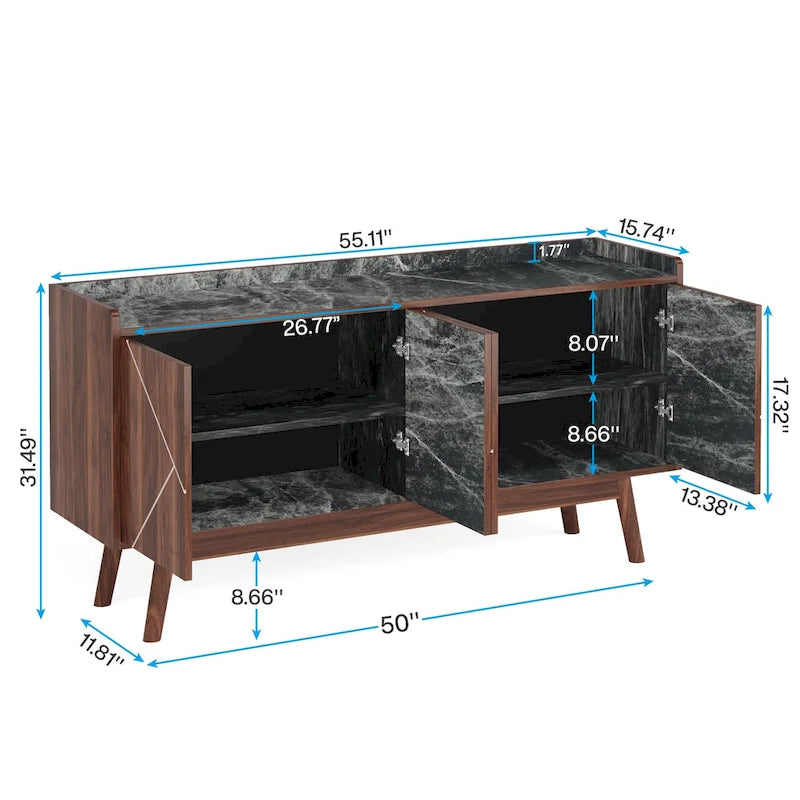 Buffet Cabinet with Doors and Adjustable Shelves – White / Black / Brown