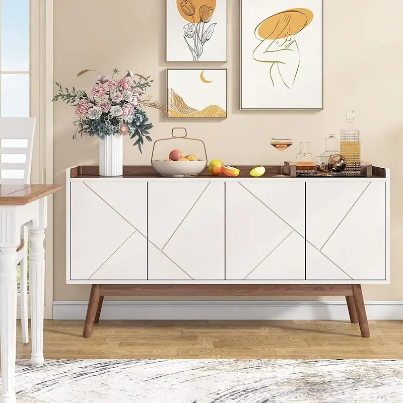 Buffet Cabinet with Doors and Adjustable Shelves – White / Black / Brown