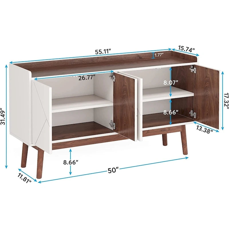 Buffet Cabinet with Doors and Adjustable Shelves – White / Black / Brown