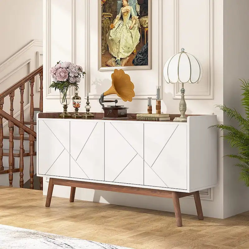 Buffet Cabinet with Doors and Adjustable Shelves – White / Black / Brown