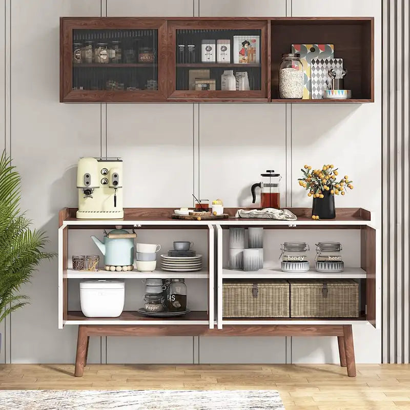 Buffet Cabinet with Doors and Adjustable Shelves – White / Black / Brown