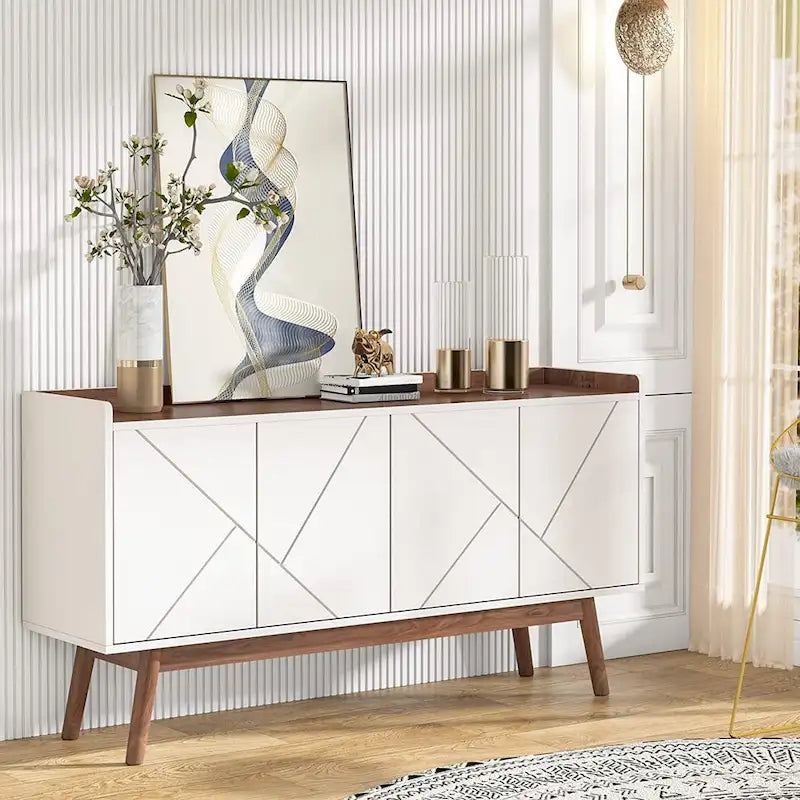 Buffet Cabinet with Doors and Adjustable Shelves – White / Black / Brown