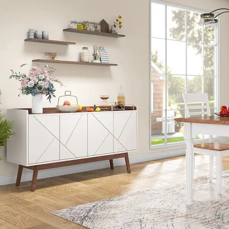 Buffet Cabinet with Doors and Adjustable Shelves – White / Black / Brown