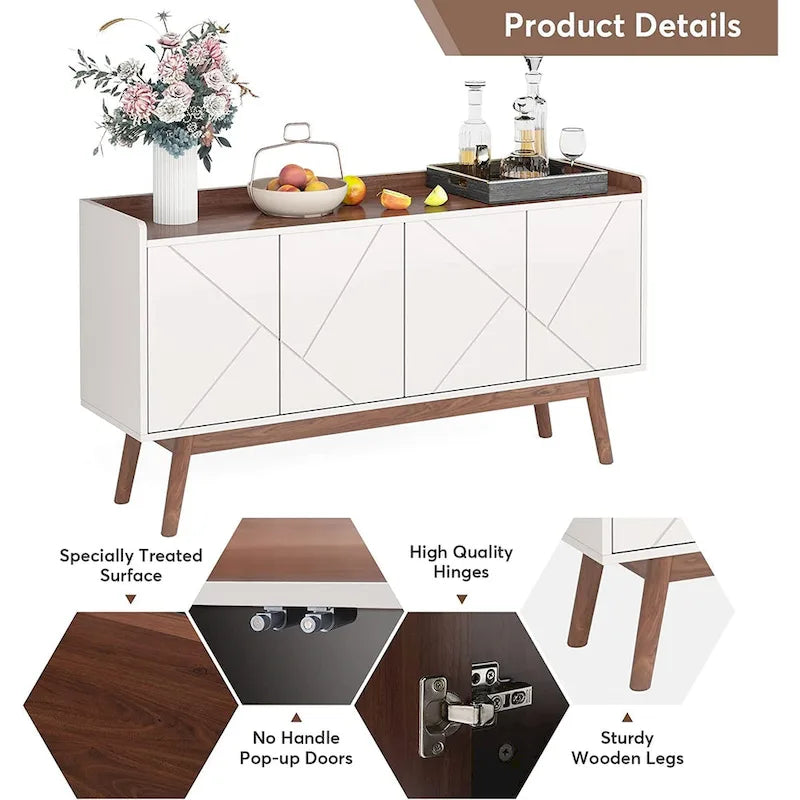 Buffet Cabinet with Doors and Adjustable Shelves – White / Black / Brown