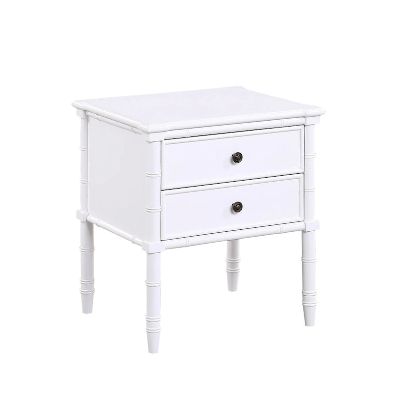 2-Drawer Nightstand with Carved Bamboo-Style Legs – Dove Grey / Midnight Blue / White / Vintage Green