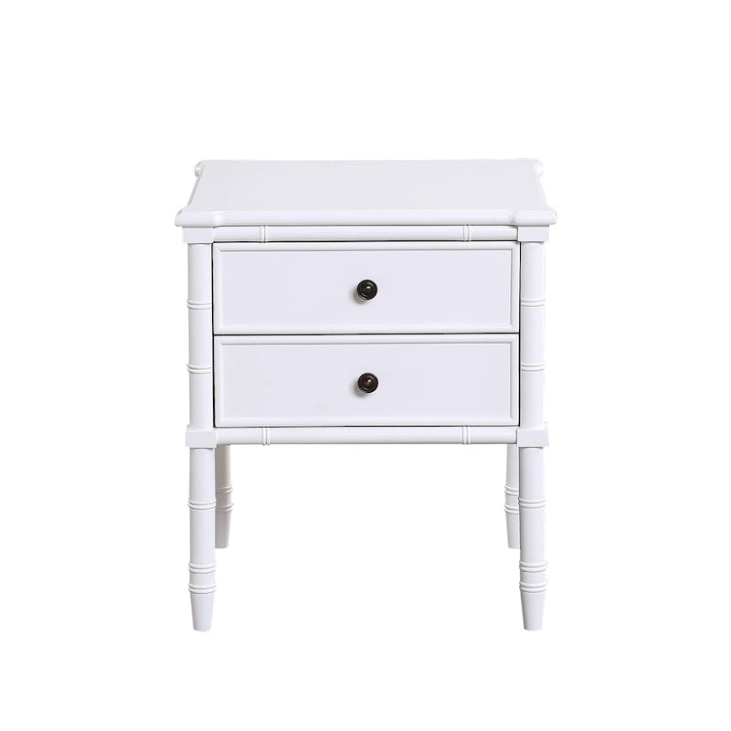 2-Drawer Nightstand with Carved Bamboo-Style Legs – Dove Grey / Midnight Blue / White / Vintage Green
