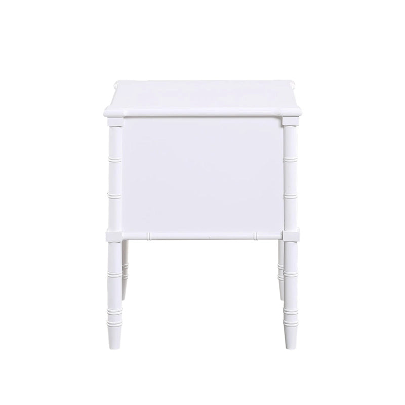 2-Drawer Nightstand with Carved Bamboo-Style Legs – Dove Grey / Midnight Blue / White / Vintage Green