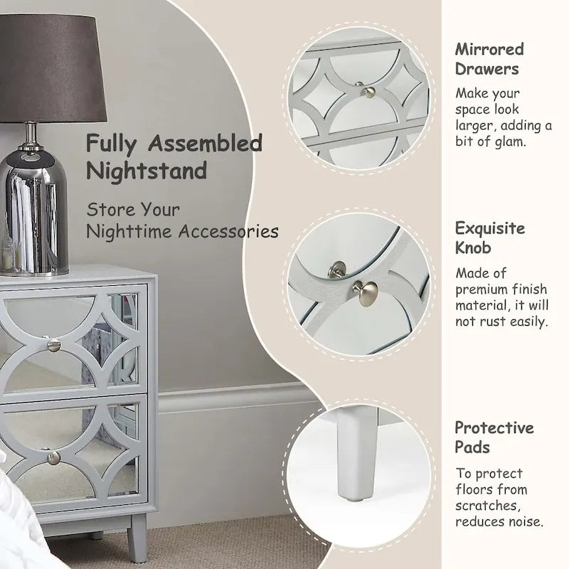 Mirror Front Nightstand with Drawer – 2-Drawer / 3-Drawer