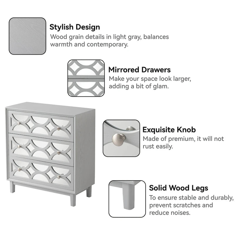 Mirror Front Nightstand with Drawer – 2-Drawer / 3-Drawer
