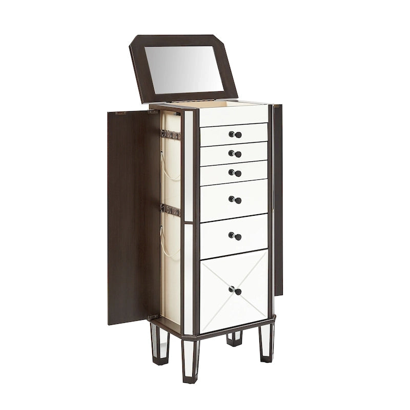 Mirrored Jewelry Armoire with 6 Drawers – Dark Espresso