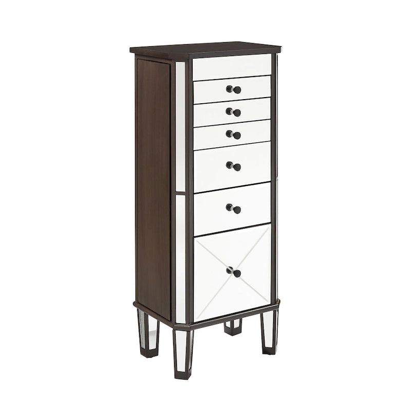Mirrored Jewelry Armoire with 6 Drawers – Dark Espresso