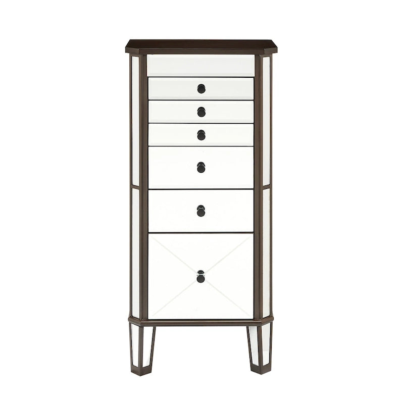 Mirrored Jewelry Armoire with 6 Drawers – Dark Espresso