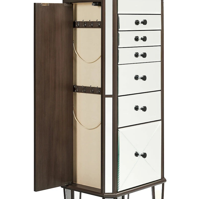Mirrored Jewelry Armoire with 6 Drawers – Dark Espresso