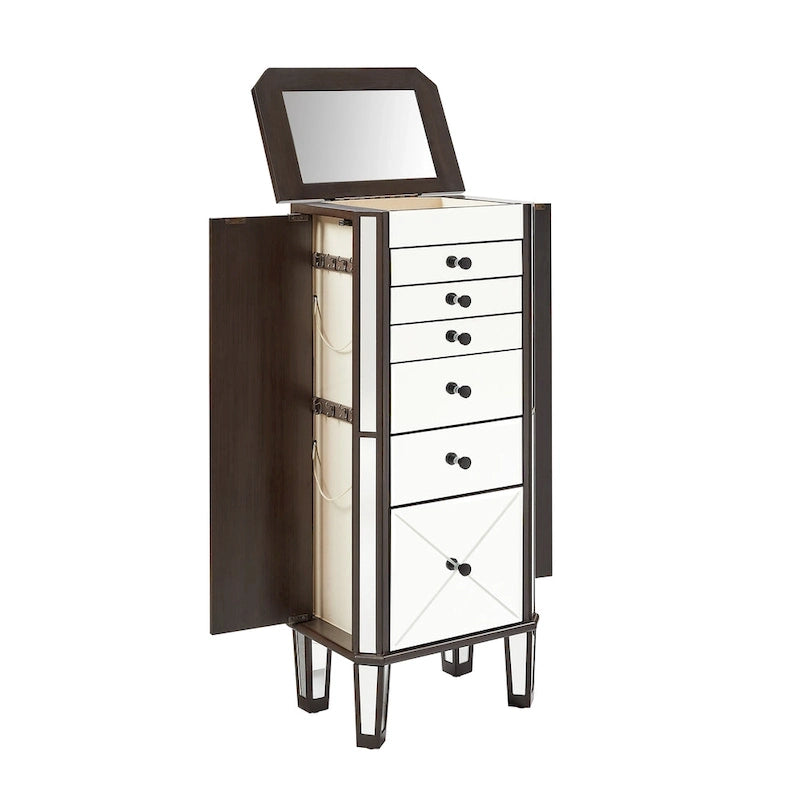 Mirrored Jewelry Armoire with 6 Drawers – Dark Espresso