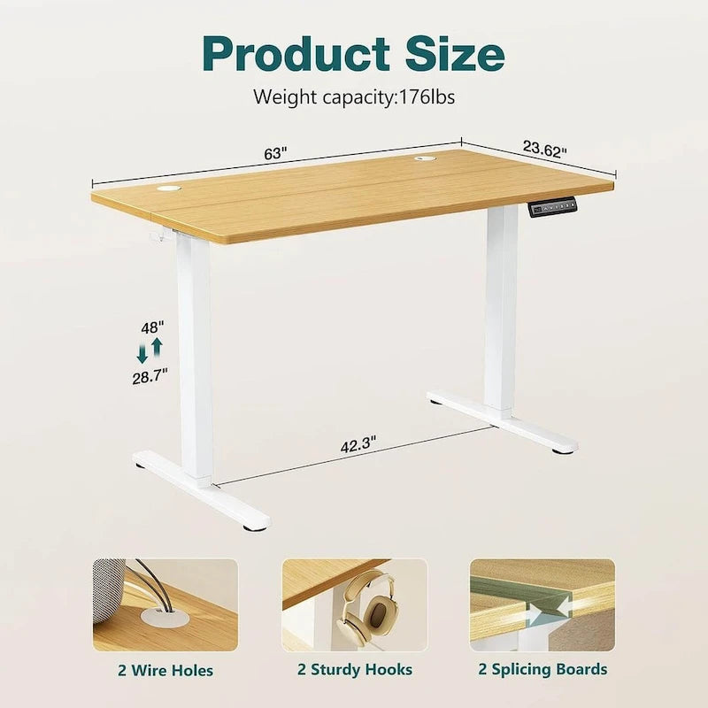 Electric Height Adjustable Standing Desk – Yellow / Black / White / Brown, 4 Sizes