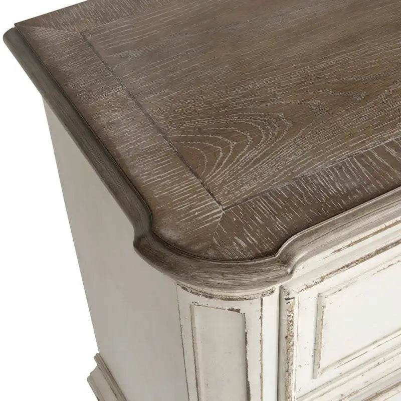 2-Drawer Oak Nightstand – Antique White / Weathered Bisque