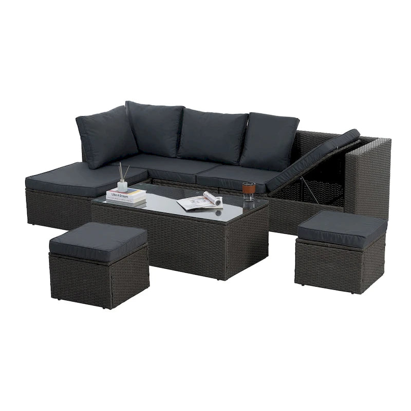 Seasonal PE Outdoor Wicker Furniture,7 PCS Set