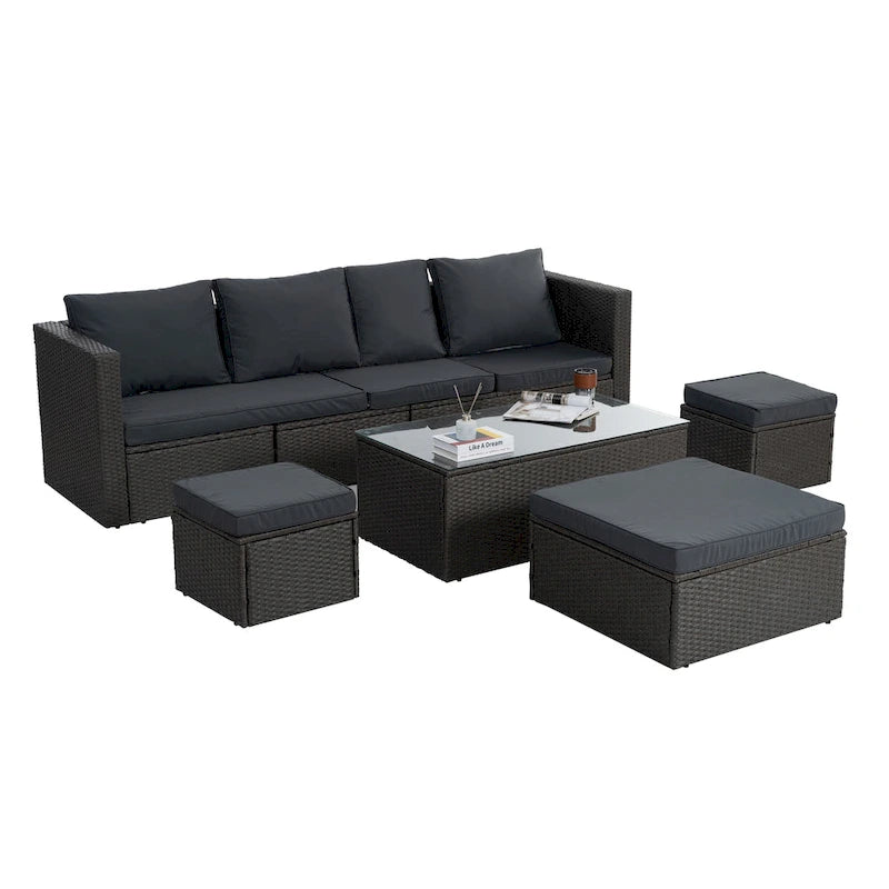 Seasonal PE Outdoor Wicker Furniture,7 PCS Set