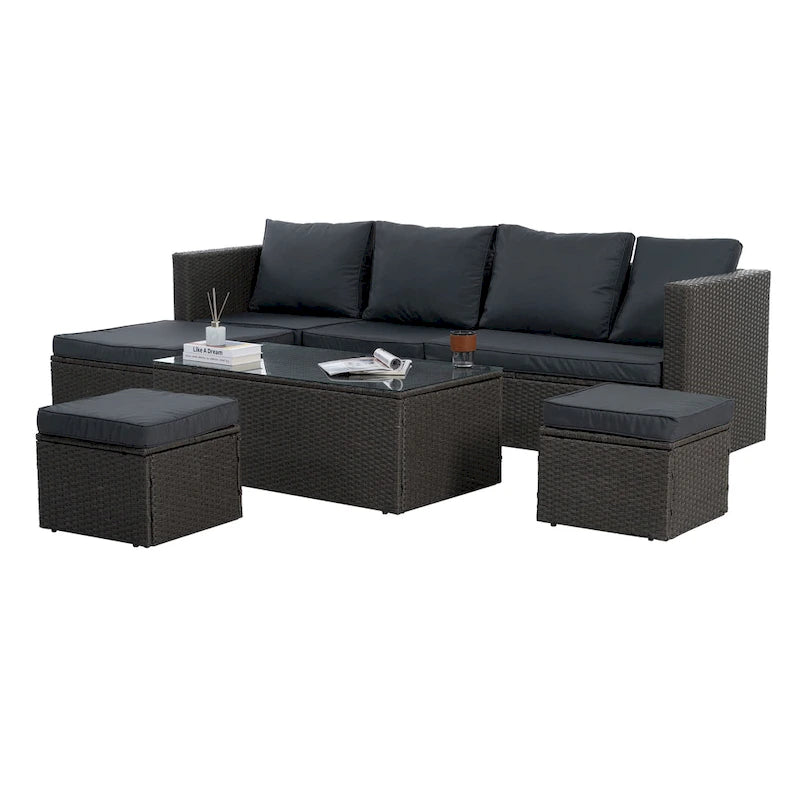 Seasonal PE Outdoor Wicker Furniture,7 PCS Set