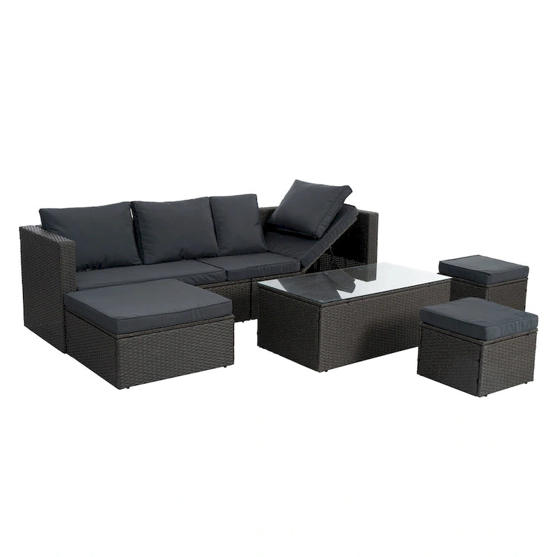 Seasonal PE Outdoor Wicker Furniture,7 PCS Set