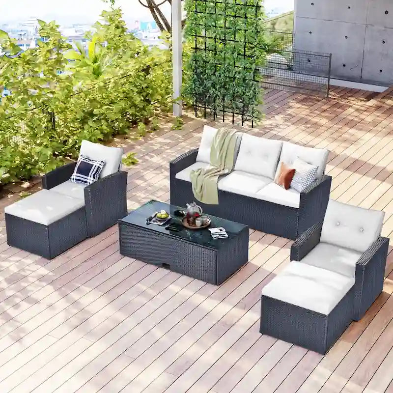 GO 6-piece All-Weather Wicker PE rattan Patio Outdoor Dining Conversation Sectional Set with coffee table