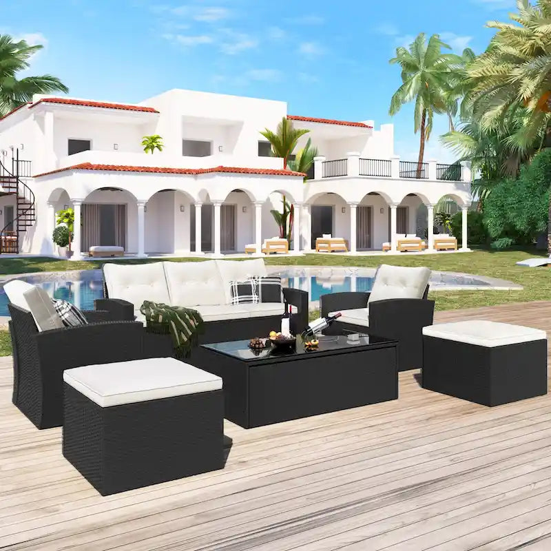 GO 6-piece All-Weather Wicker PE rattan Patio Outdoor Dining Conversation Sectional Set with coffee table