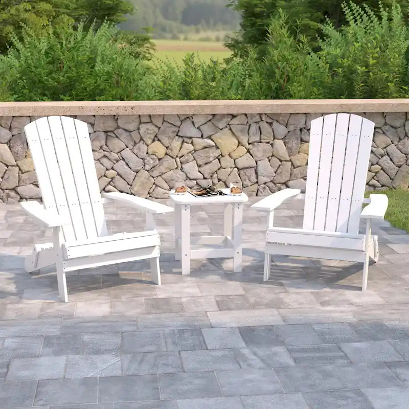 Set of 2 Indoor/Outdoor Folding Adirondack Chairs with Side Table - 34 D x 30.25 W x 37 H