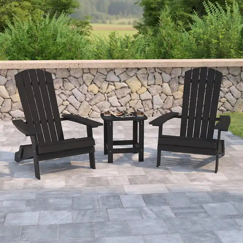 Set of 2 Indoor/Outdoor Folding Adirondack Chairs with Side Table - 34 D x 30.25 W x 37 H