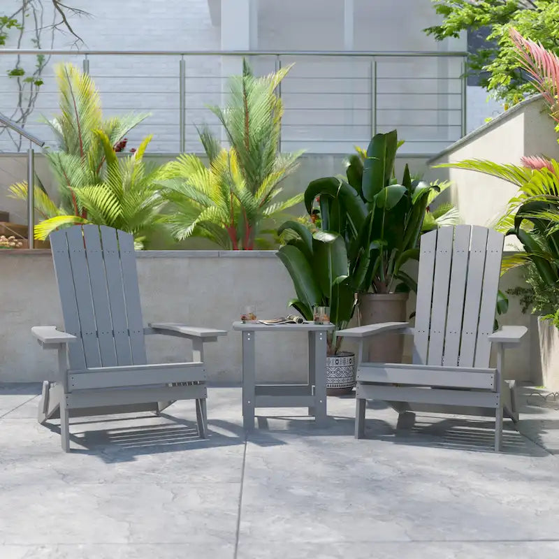 Set of 2 Indoor/Outdoor Folding Adirondack Chairs with Side Table - 34 D x 30.25 W x 37 H