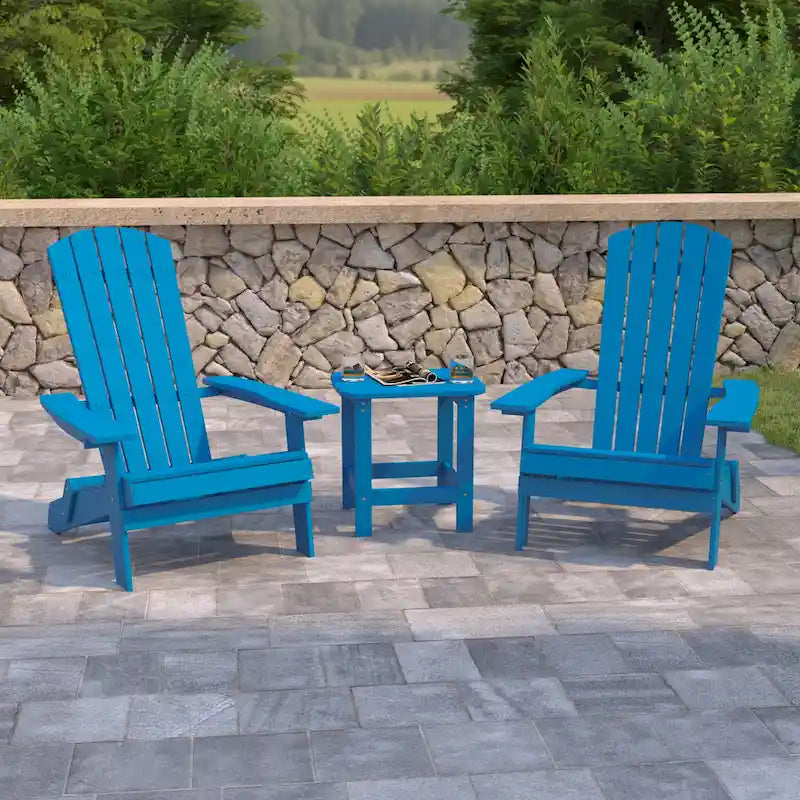 Set of 2 Indoor/Outdoor Folding Adirondack Chairs with Side Table - 34 D x 30.25 W x 37 H