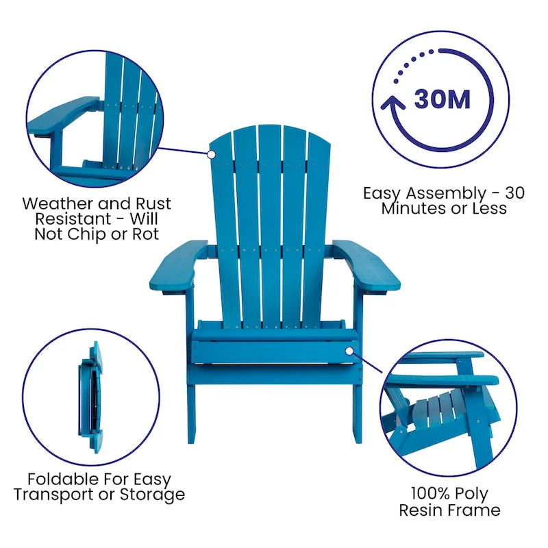 Set of 2 Indoor/Outdoor Folding Adirondack Chairs with Side Table - 34 D x 30.25 W x 37 H