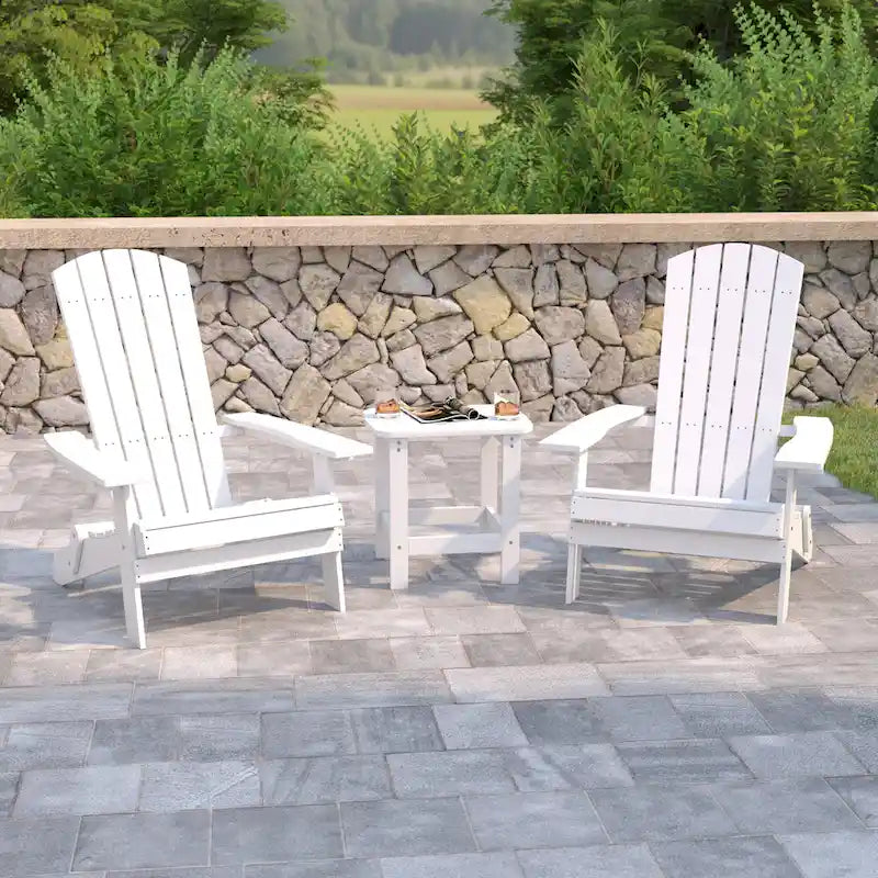 Set of 2 Indoor/Outdoor Folding Adirondack Chairs with Side Table - 34 D x 30.25 W x 37 H