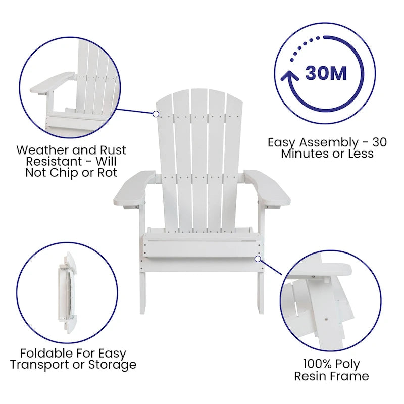 Set of 2 Indoor/Outdoor Folding Adirondack Chairs with Side Table - 34 D x 30.25 W x 37 H