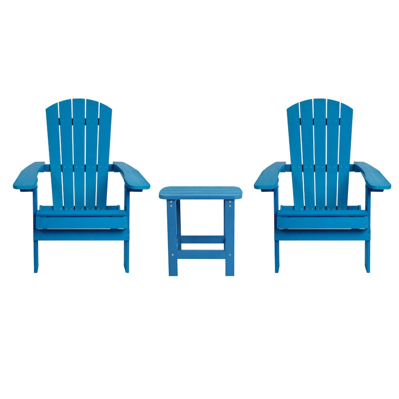 Set of 2 Indoor/Outdoor Folding Adirondack Chairs with Side Table - 34 D x 30.25 W x 37 H