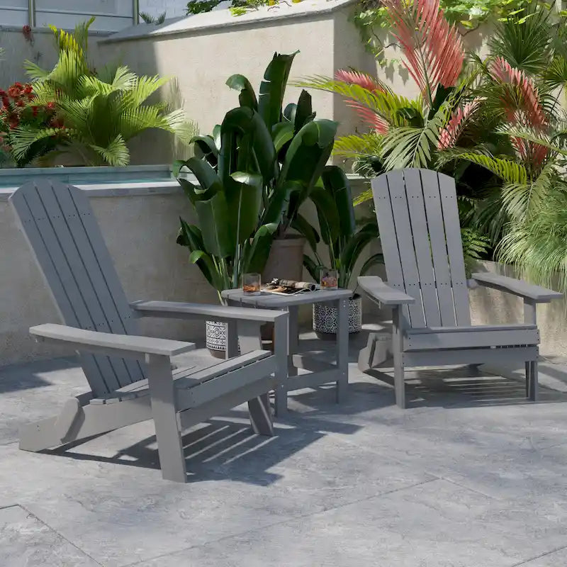 Set of 2 Indoor/Outdoor Folding Adirondack Chairs with Side Table - 34 D x 30.25 W x 37 H