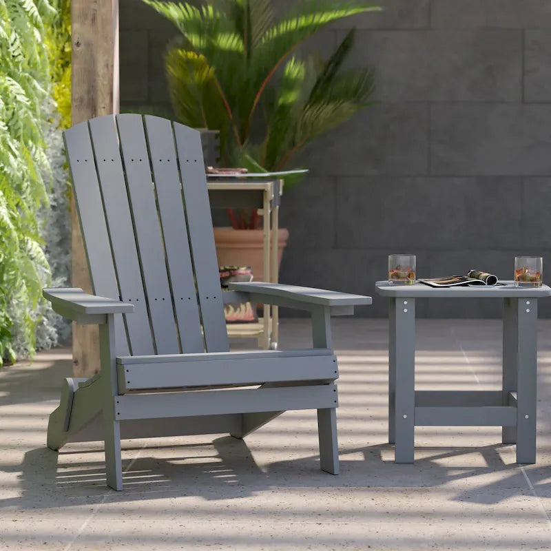Set of 2 Indoor/Outdoor Folding Adirondack Chairs with Side Table - 34 D x 30.25 W x 37 H