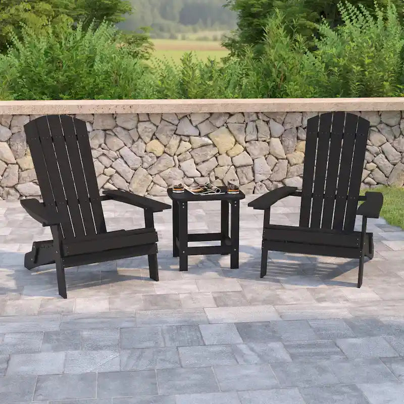 Set of 2 Indoor/Outdoor Folding Adirondack Chairs with Side Table - 34 D x 30.25 W x 37 H