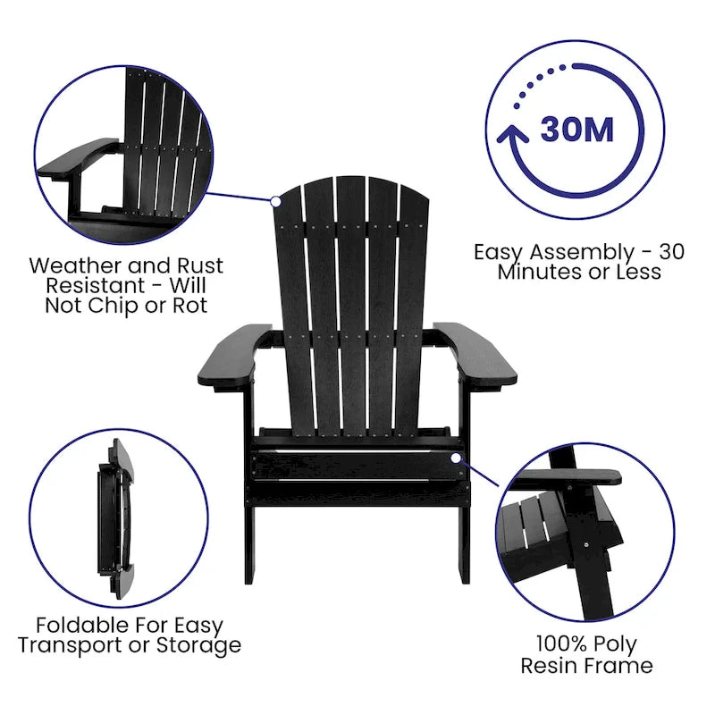 Set of 2 Indoor/Outdoor Folding Adirondack Chairs with Side Table - 34 D x 30.25 W x 37 H