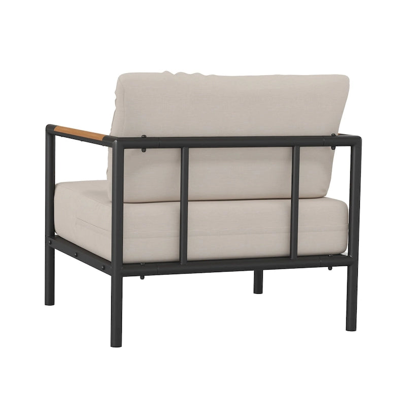 Aluminum Frame Patio Chair with Teak Arm Accents and Plush Cushions - 32.5 W x 29.5 D x 24.5 H