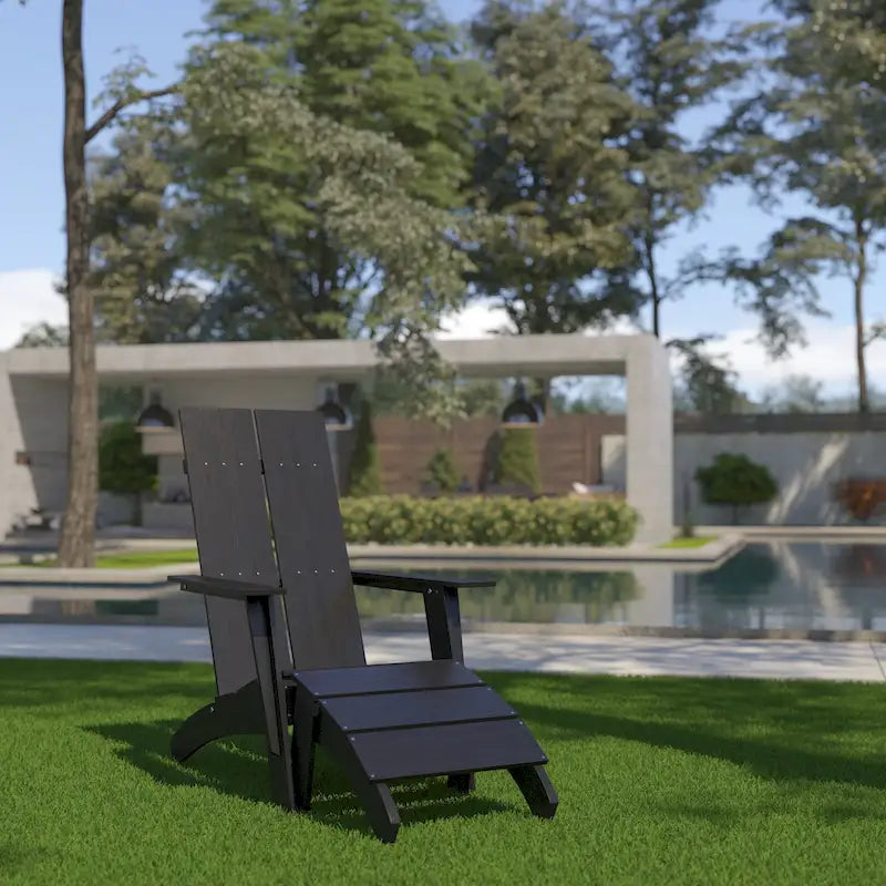Indoor/Outdoor Modern 2-Slat Adirondack Style Chair and Footrest in Gray