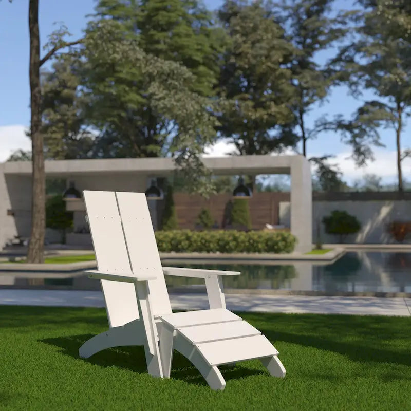 Indoor/Outdoor Modern 2-Slat Adirondack Style Chair and Footrest in Gray
