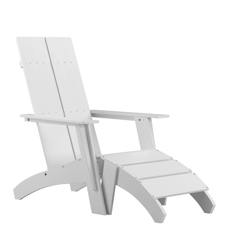 Indoor/Outdoor Modern 2-Slat Adirondack Style Chair and Footrest in Gray