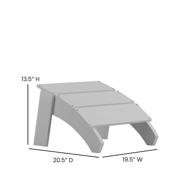 Indoor/Outdoor Modern 2-Slat Adirondack Style Chair and Footrest in Gray