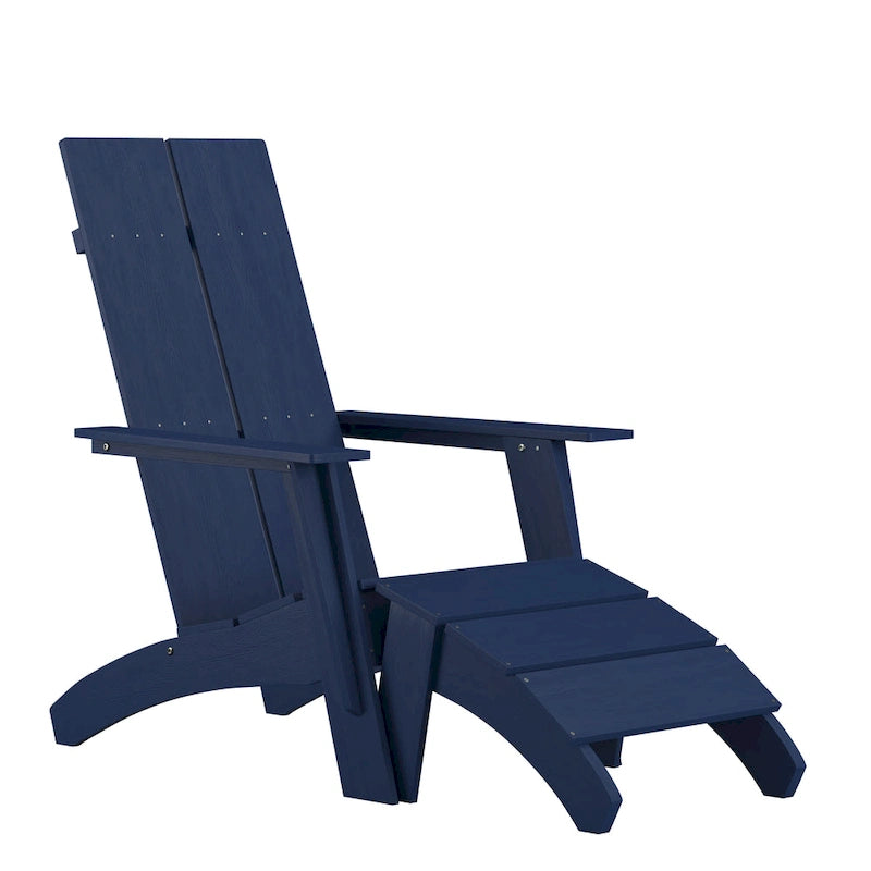 Indoor/Outdoor Modern 2-Slat Adirondack Style Chair and Footrest in Gray