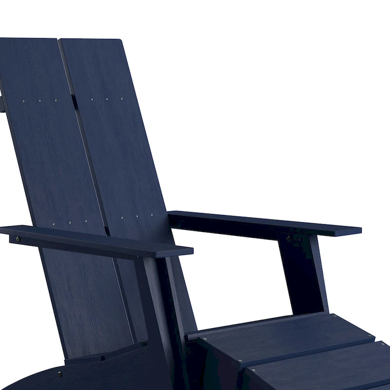 Indoor/Outdoor Modern 2-Slat Adirondack Style Chair and Footrest in Gray