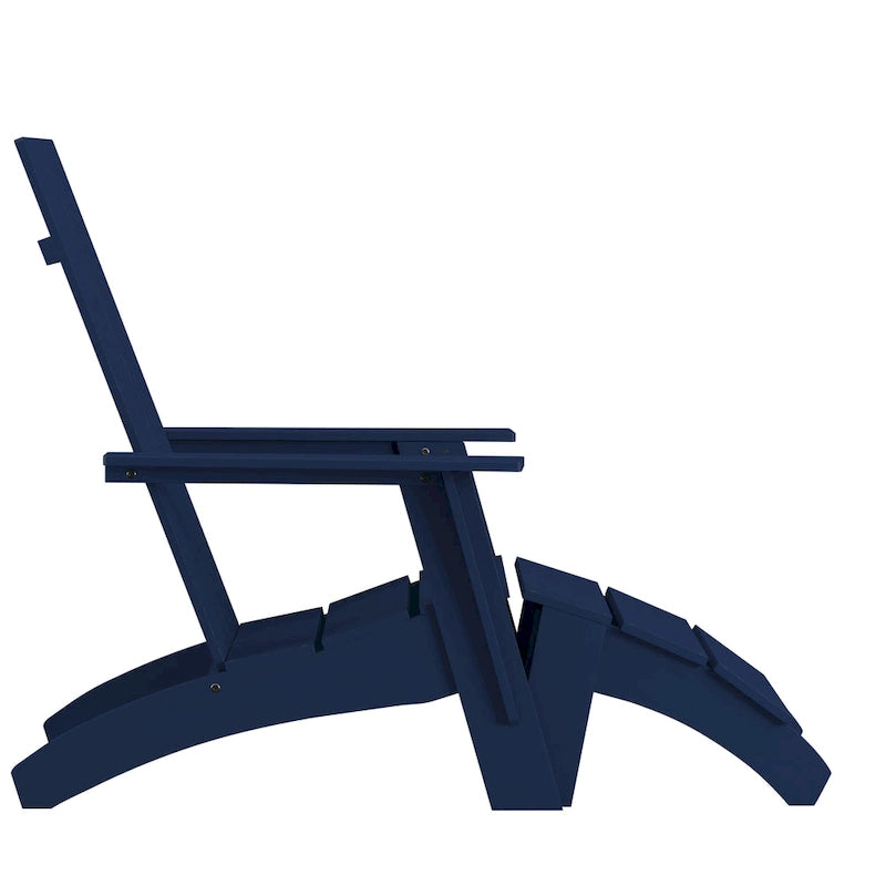 Indoor/Outdoor Modern 2-Slat Adirondack Style Chair and Footrest in Gray