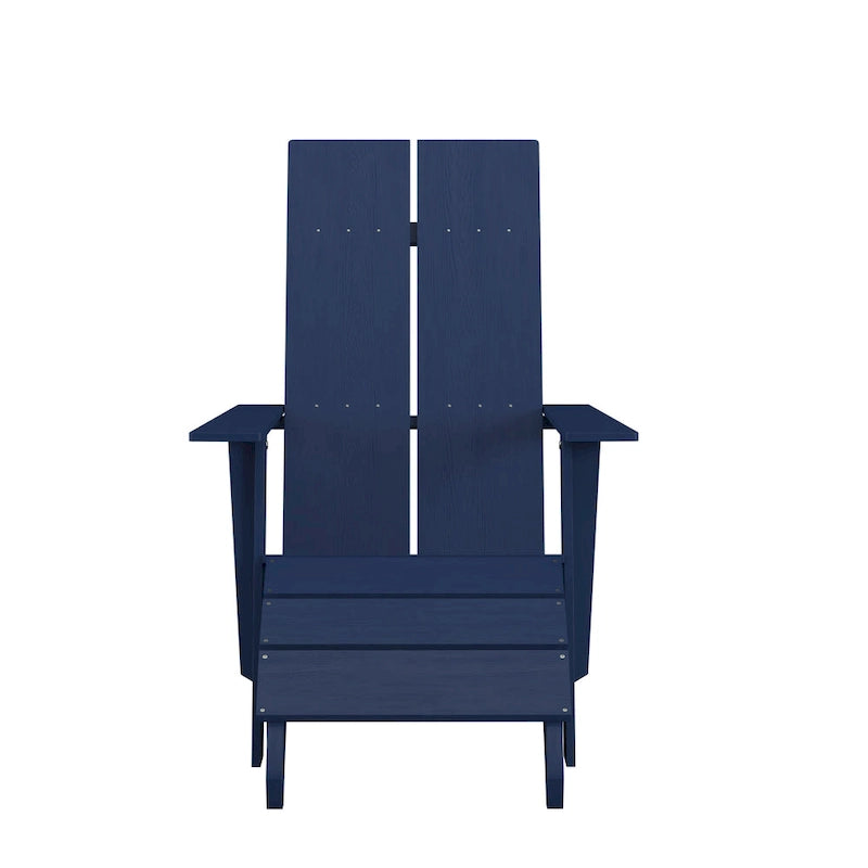 Indoor/Outdoor Modern 2-Slat Adirondack Style Chair and Footrest in Gray